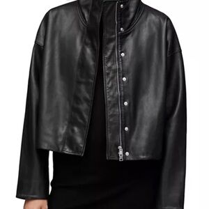 All Saints Black Leather Jacket Size L Sheep Leather